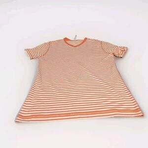 Lululemon V-neck T-Shirt Orange White Stripe Men's Size Large